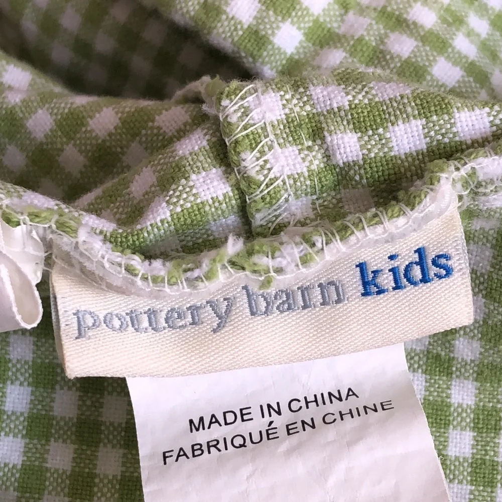 Pottery Barn Kids Green and White Gingham medium drawstring Basket Liner